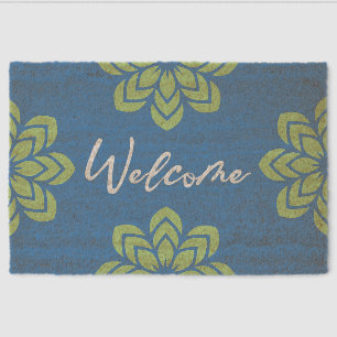 Spring Green and Blue Welcome Coir Mat