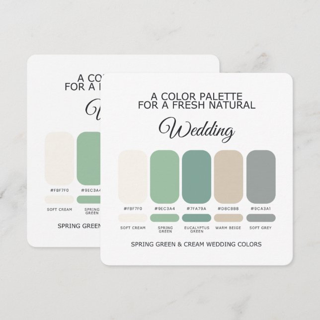 Spring Green and Cream Wedding Color Palette Card (Front/Back)