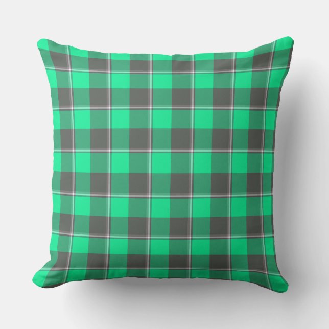 Spring Green and Finlandia Plaid Black Throw Pillow (Front)