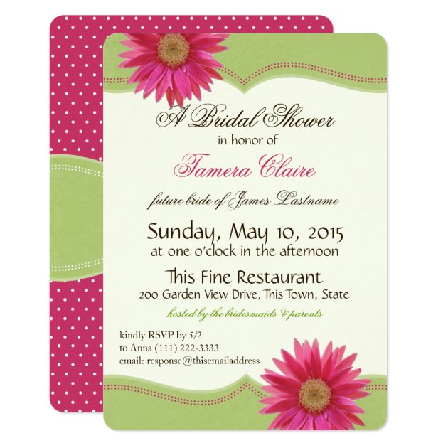 Spring Green And Fuschia Pink Daisy Bridal Shower Invitation