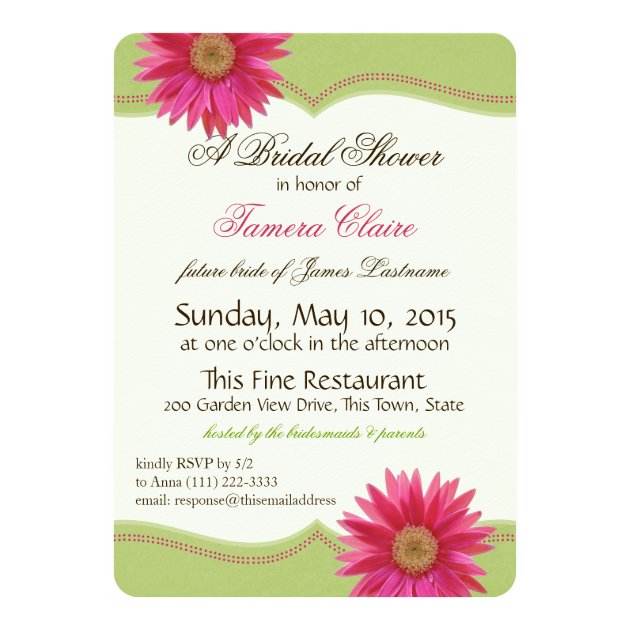 Spring Green And Fuschia Pink Daisy Bridal Shower Invitation
