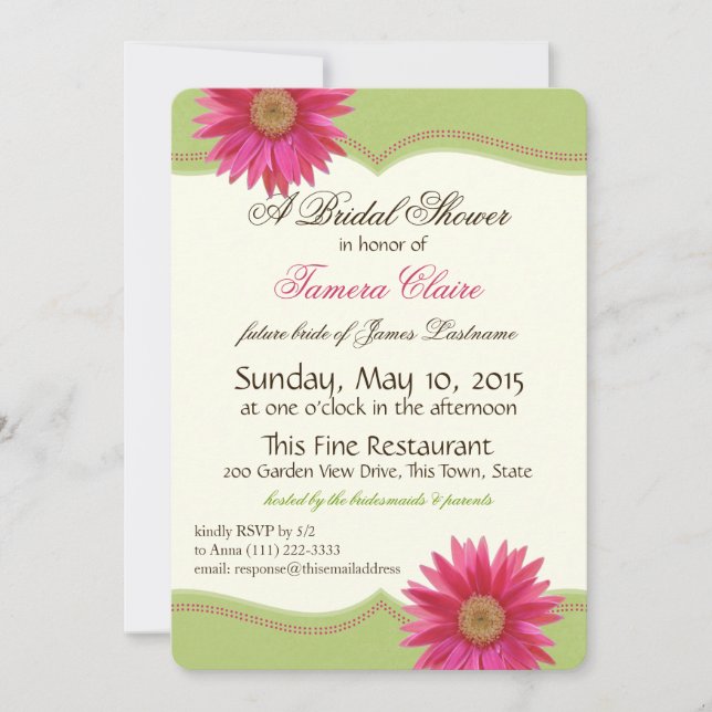 Spring Green and Fuschia Pink Daisy Bridal Shower Invitation (Front)