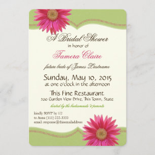 Spring Green and Fuschia Pink Daisy Bridal Shower Invitation