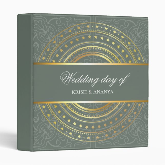 Spring Green and Gold Wedding Planner 3 Ring Binder (Front/Spine)