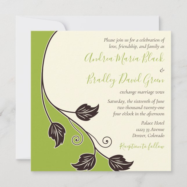 Spring Green and Ivory Vine Wedding Invitation (Front)
