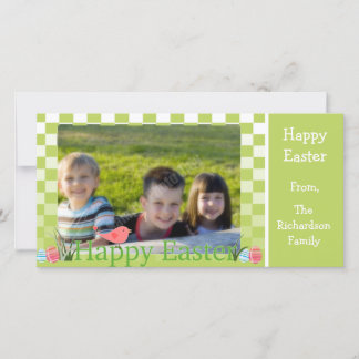 Spring Green and White Checkers Easter Eggs Holiday Card