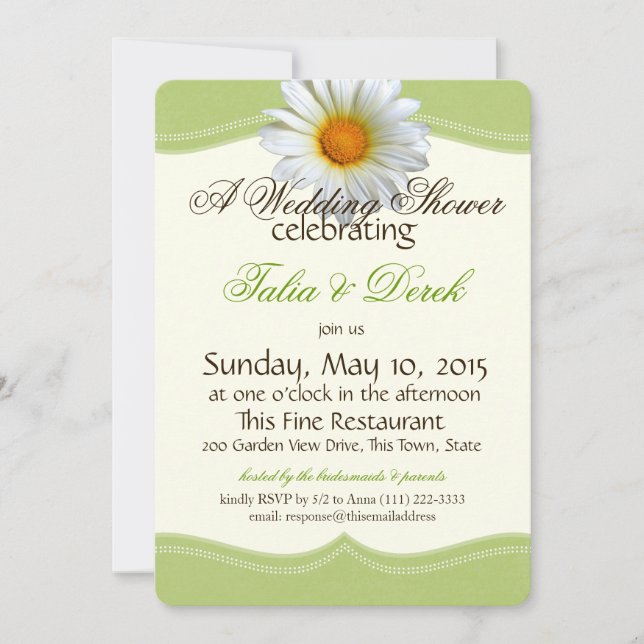 Spring Green and White Gazania Wedding Shower Invitation (Front)