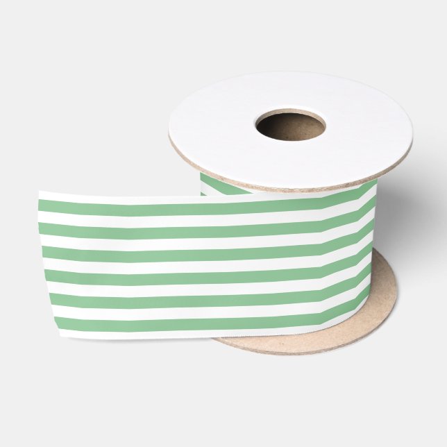 Spring Green and White Striped Pattern on Satin Ribbon (Spool)