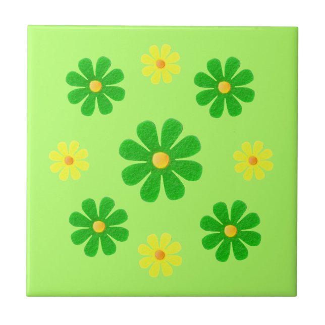 Spring green and yellow flowers for kitchen tile (Front)