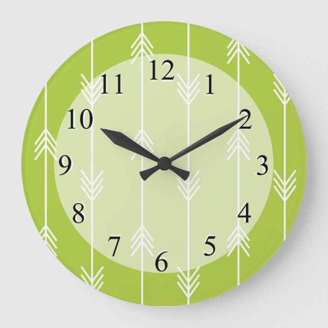 Spring Green Arrow Pattern Large Clock (Front)