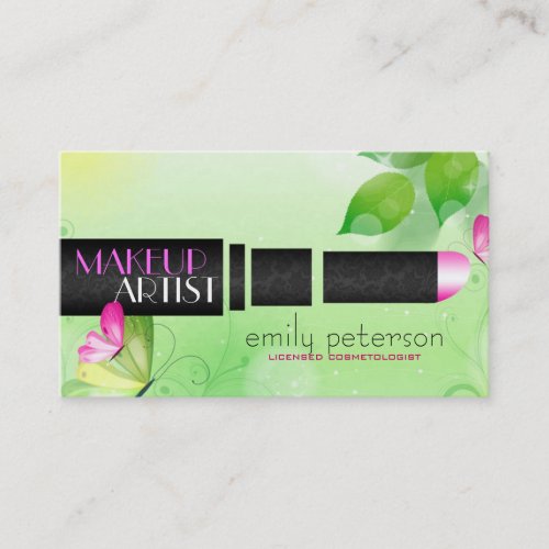 Spring Green Background With Black Beauty Symbol Business Card Template