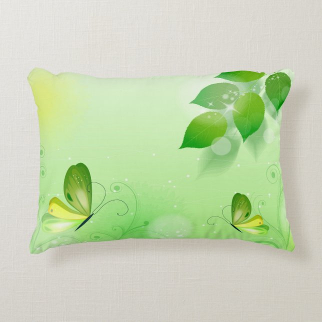 Spring Green Background With Butterfly Accent Pillow (Front)