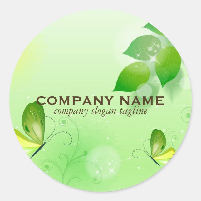 Spring Green Background With Butterfly Classic Round Sticker (Front)