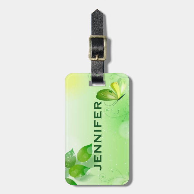 Spring Green Background With Butterfly Luggage Tag (Front Vertical)