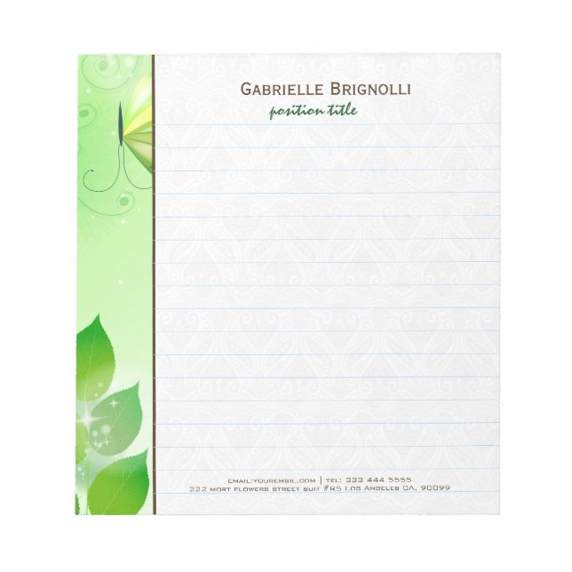 Spring Green Background With Butterfly Notepad (Front)