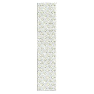 Spring Green Block Print on Pale Blue Short Table Runner