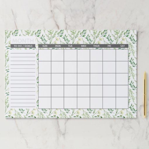 Spring Green Botanical Herb Monthly Calendar Paper Pad Zazzle