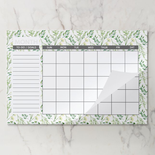 Spring Green Botanical Herb Monthly Calendar Paper Pad (Folded)