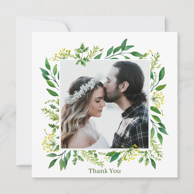 Spring Green Botanical Herb Wedding Thank You Card (Front)