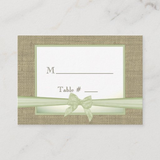 Customizable Spring Green Burlap and Bow Seating Cards Business Cards