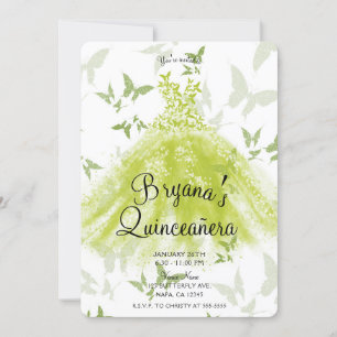 Spring Green Butterfly Dance Dress Quinceañera Invitation