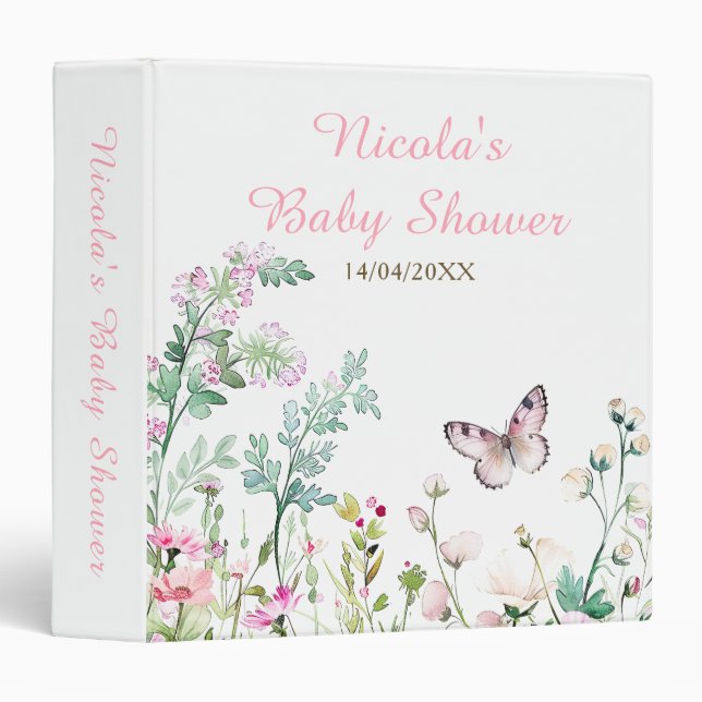 Spring Green Butterfly Floral Baby Shower 3 Ring Binder (Front/Spine)