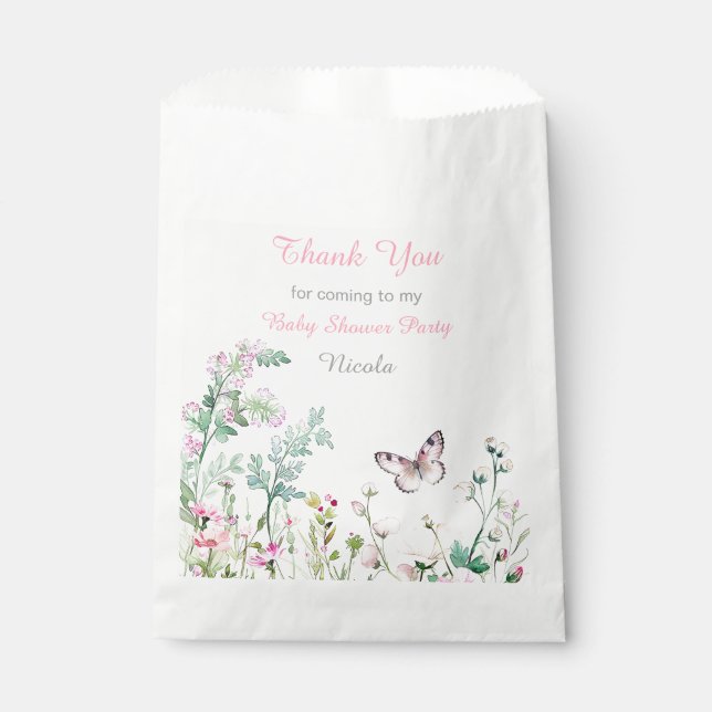 Spring Green Butterfly Floral Baby Shower Favor Bag (Front)
