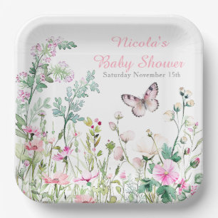 Spring Green Butterfly Floral Baby Shower Paper Plates