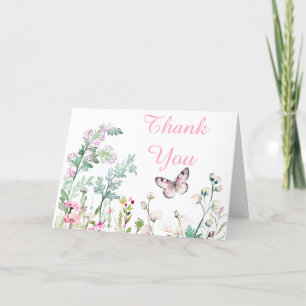 Spring Green Butterfly Floral Baby Shower Thank You Card