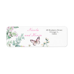 Spring Green Butterfly Floral Wedding Label