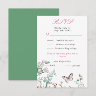 Spring Green Butterfly Floral Wedding RSVP Card