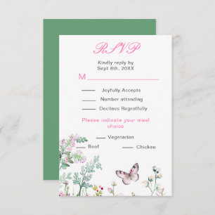 Spring Green Butterfly Floral Wedding RSVP Card