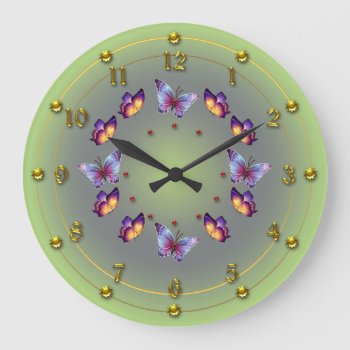 Spring Green Butterfly Ring Large Clock by The_Clock_Shop at Zazzle