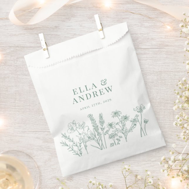 Spring Green Elegant Boho Wildflower Wedding Favor Bag (Clipped)