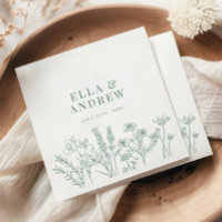 Spring Green Elegant Boho Wildflower Wedding Napkins