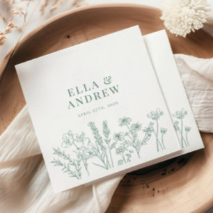 Spring Green Elegant Boho Wildflower Wedding Napkins