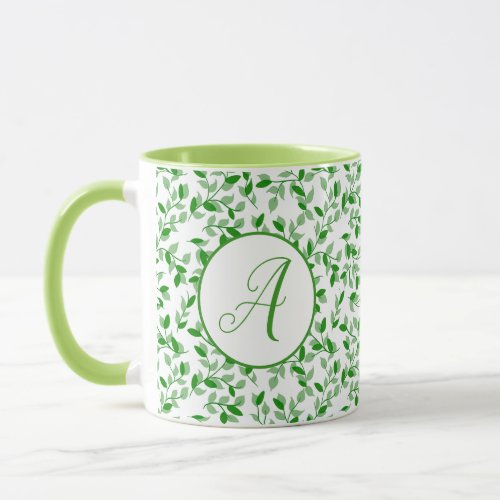 Spring Green Floral Botanical Monogram Coffee Mug