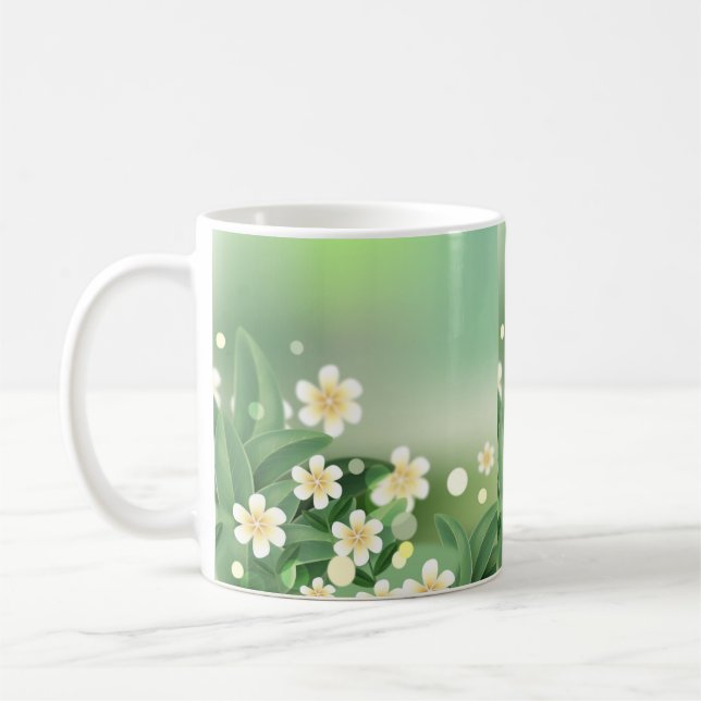 Spring Green Floral Whimsical Design Coffee Mug (Left)