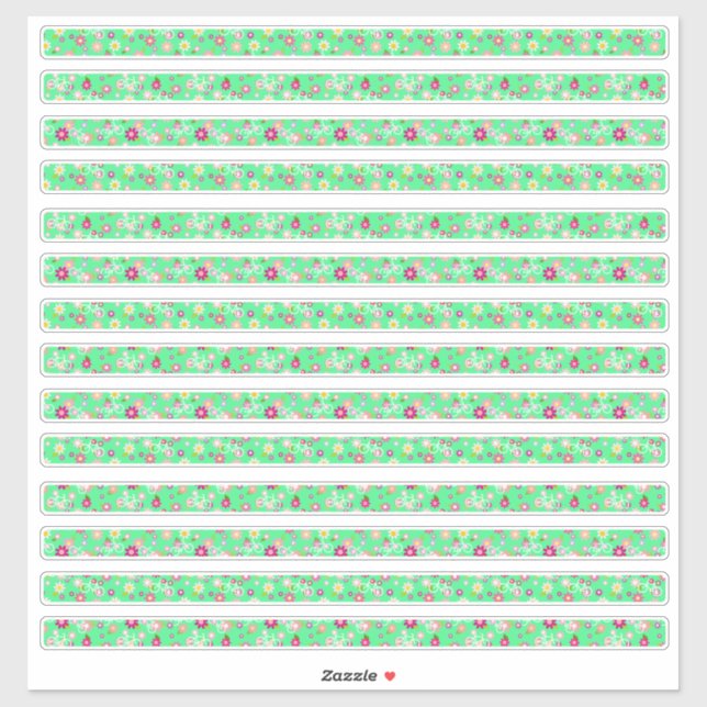 Spring Green Flowers and Bikes Thin Borders Sticker (Sheet)