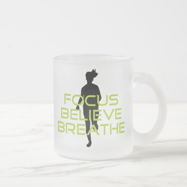 Spring Green Focus Believe Breathe Frosted Glass Coffee Mug (Right)