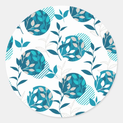 Spring Green Foliage and Leaves Modern Pattern Classic Round Sticker