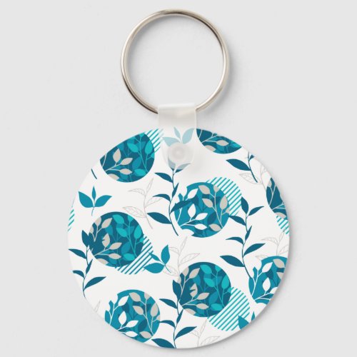 Spring Green Foliage and Leaves Modern Pattern Keychain