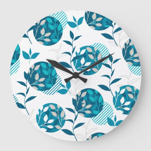 Spring Green Foliage and Leaves Modern Pattern Large Clock