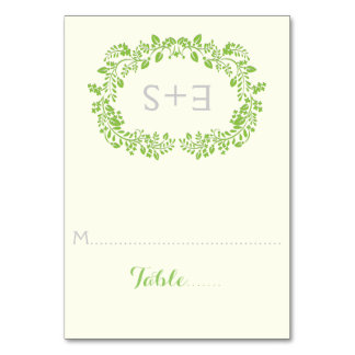 Spring green foliage frame wedding place card