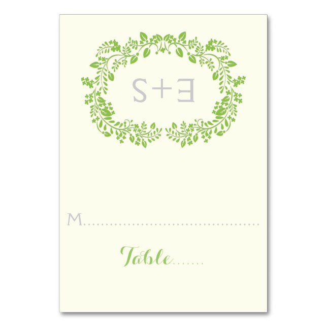 Spring green foliage frame wedding place card (Front)