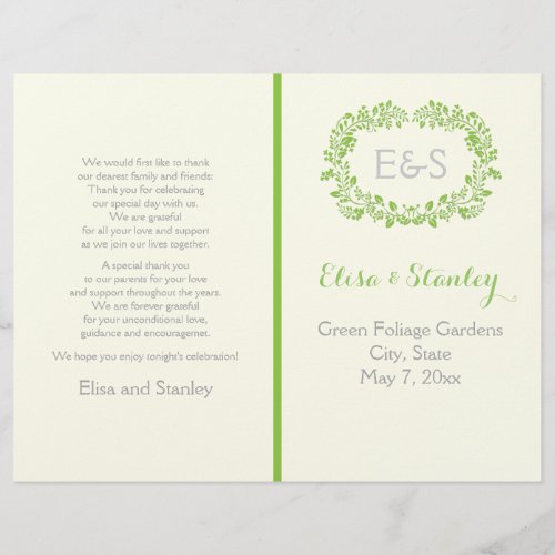 Spring green foliage frame wedding program