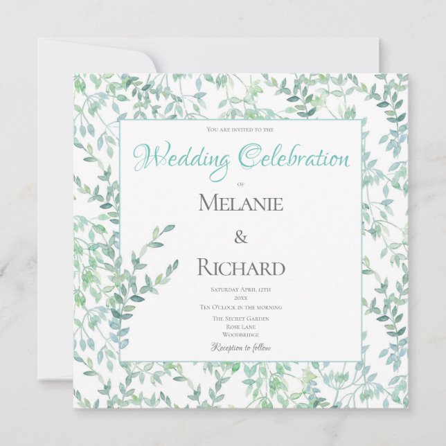 Spring Green Foliage Wedding Invitation (Front)