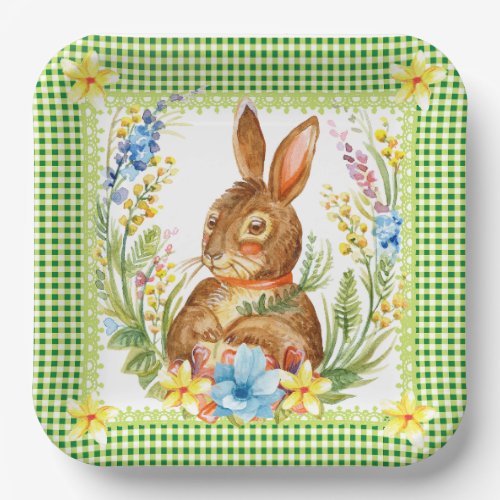 Spring Green Gingham Bunny Plate