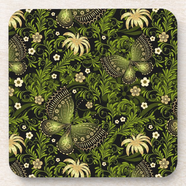 Spring Green-gold Pattern Coaster (Front)