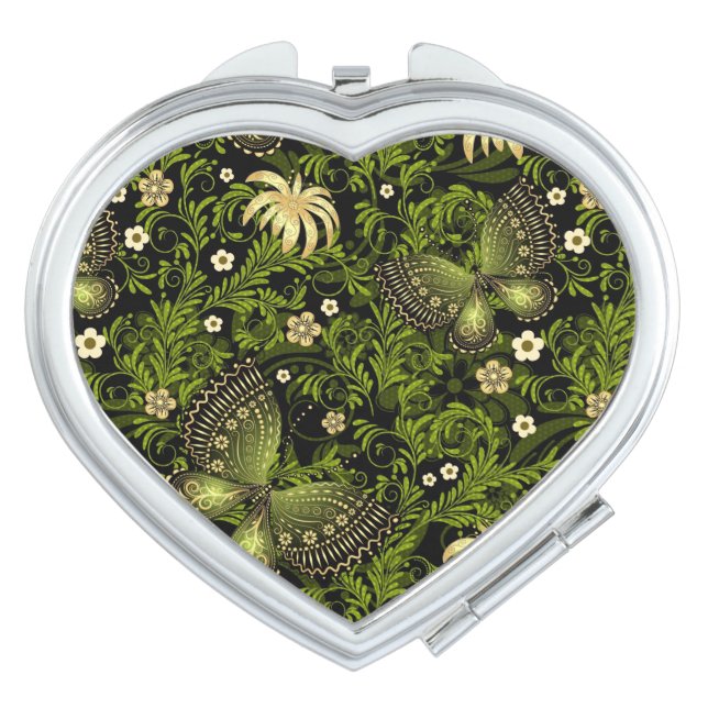 Spring Green-gold Pattern Compact Mirror (Front)